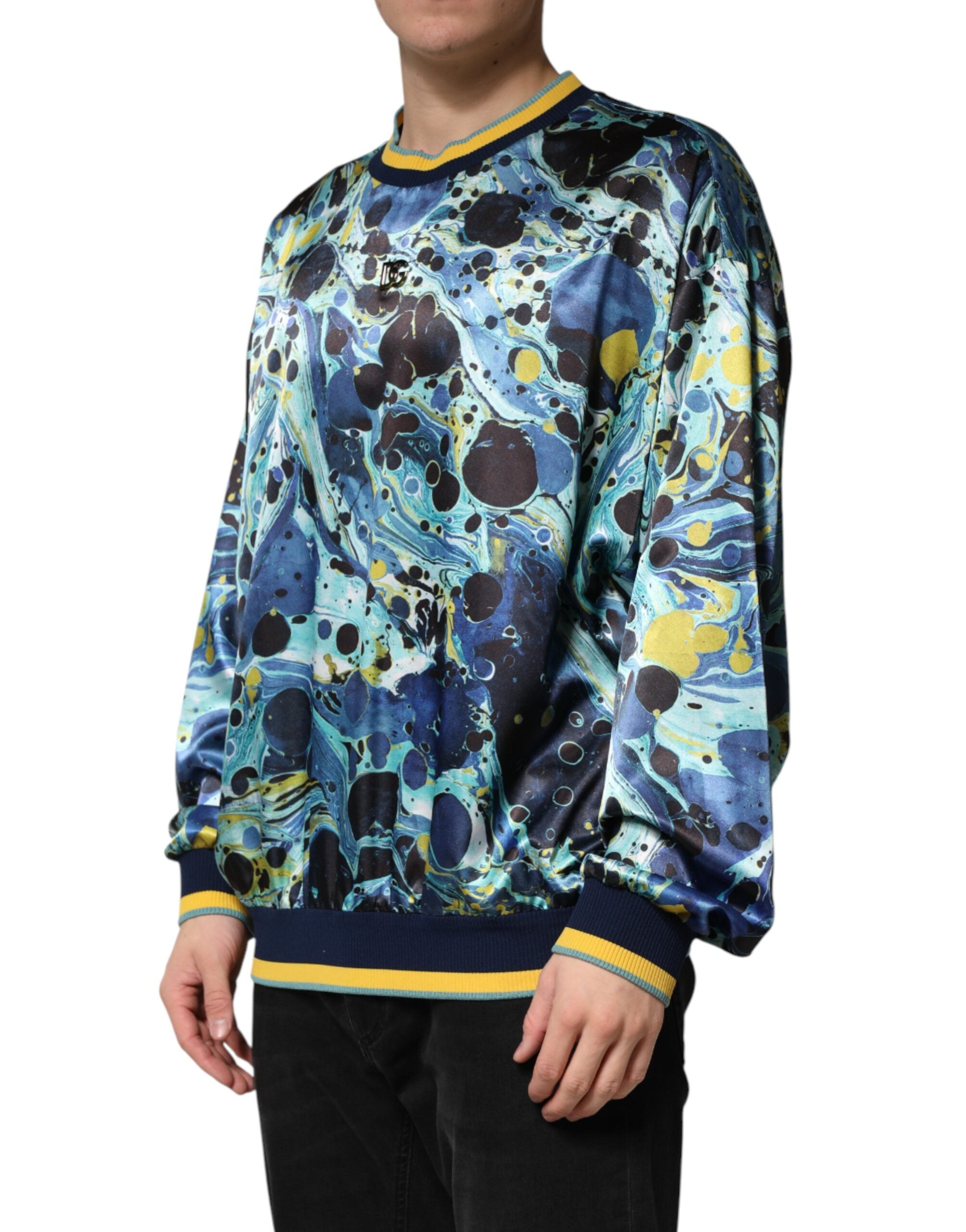 Multicolor Marble Print Pullover Sweater - ventzia
