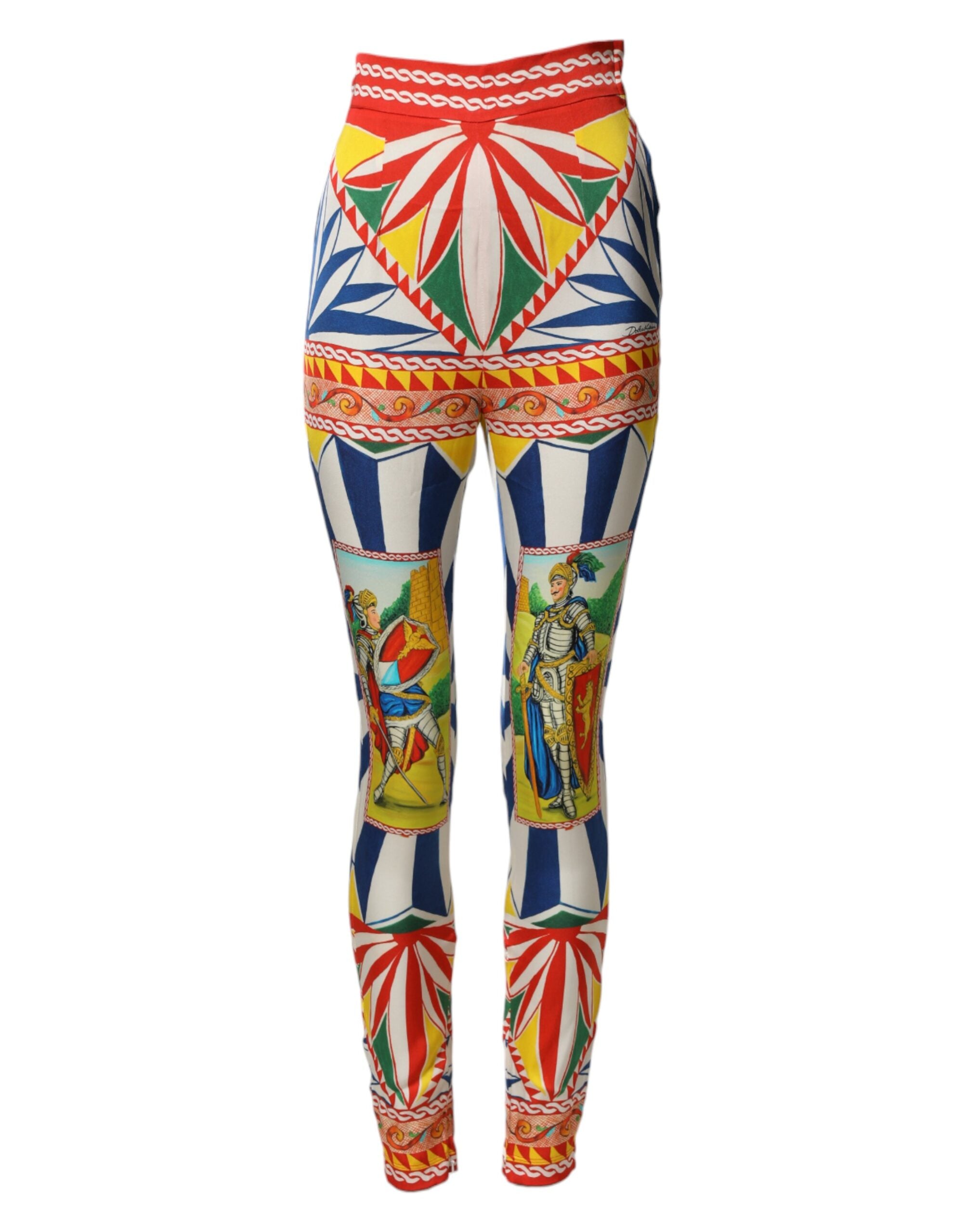 Multicolor Silk Carretto Leggings Stretch Waist Pants - ventzia
