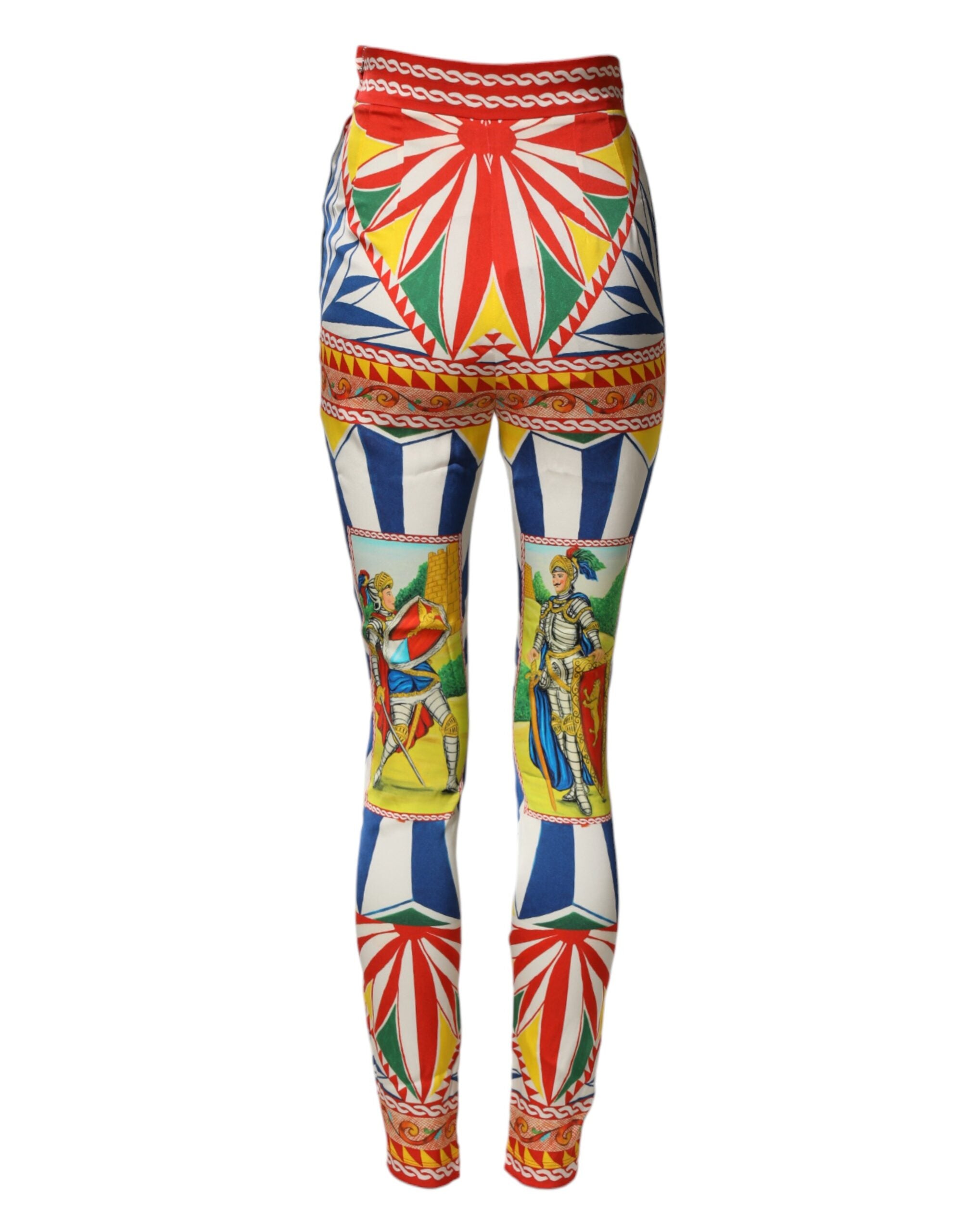 Multicolor Silk Carretto Leggings Stretch Waist Pants - ventzia