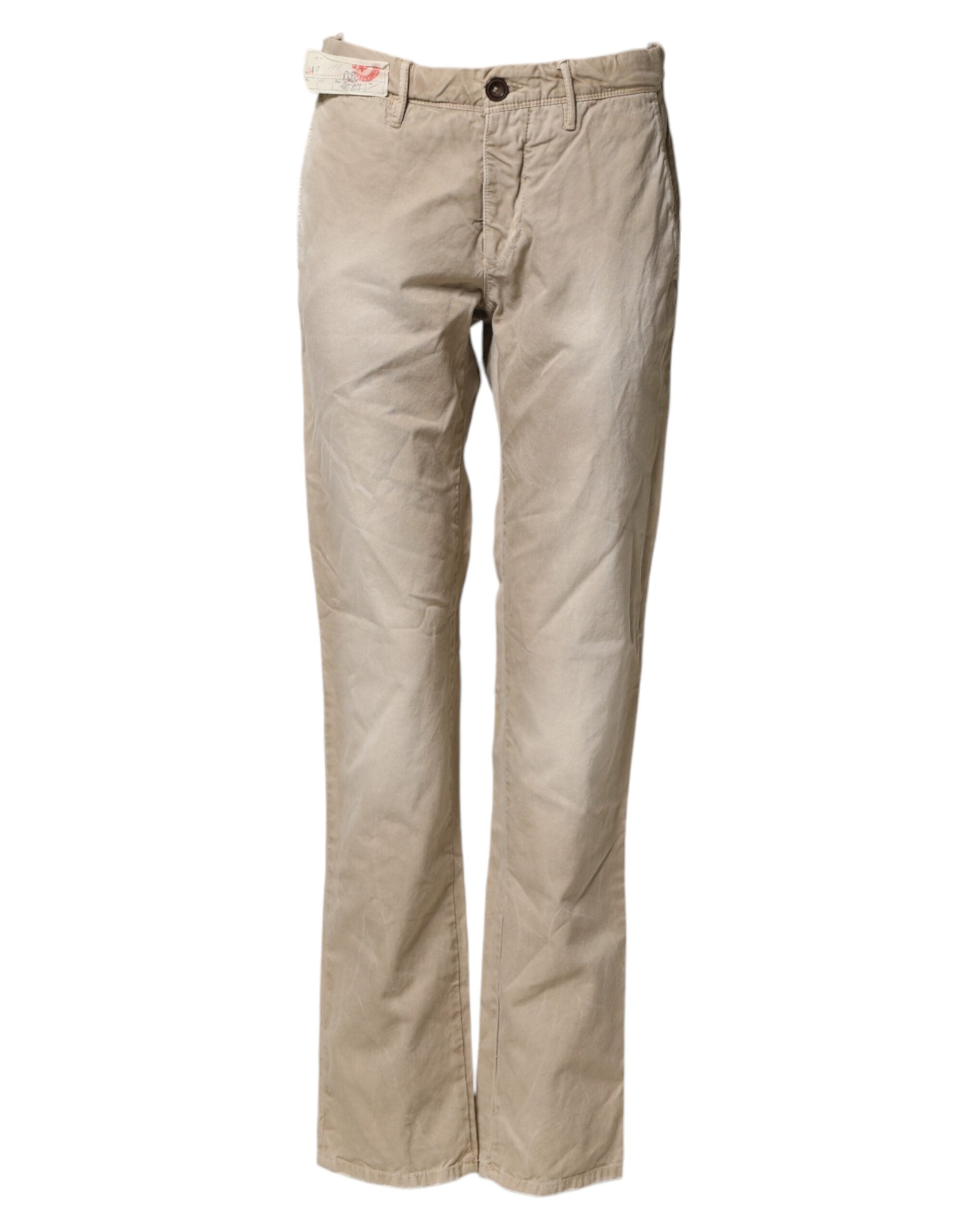 Beige Mid Waist Straight Women Casual Chino Trouser Pants - ventzia
