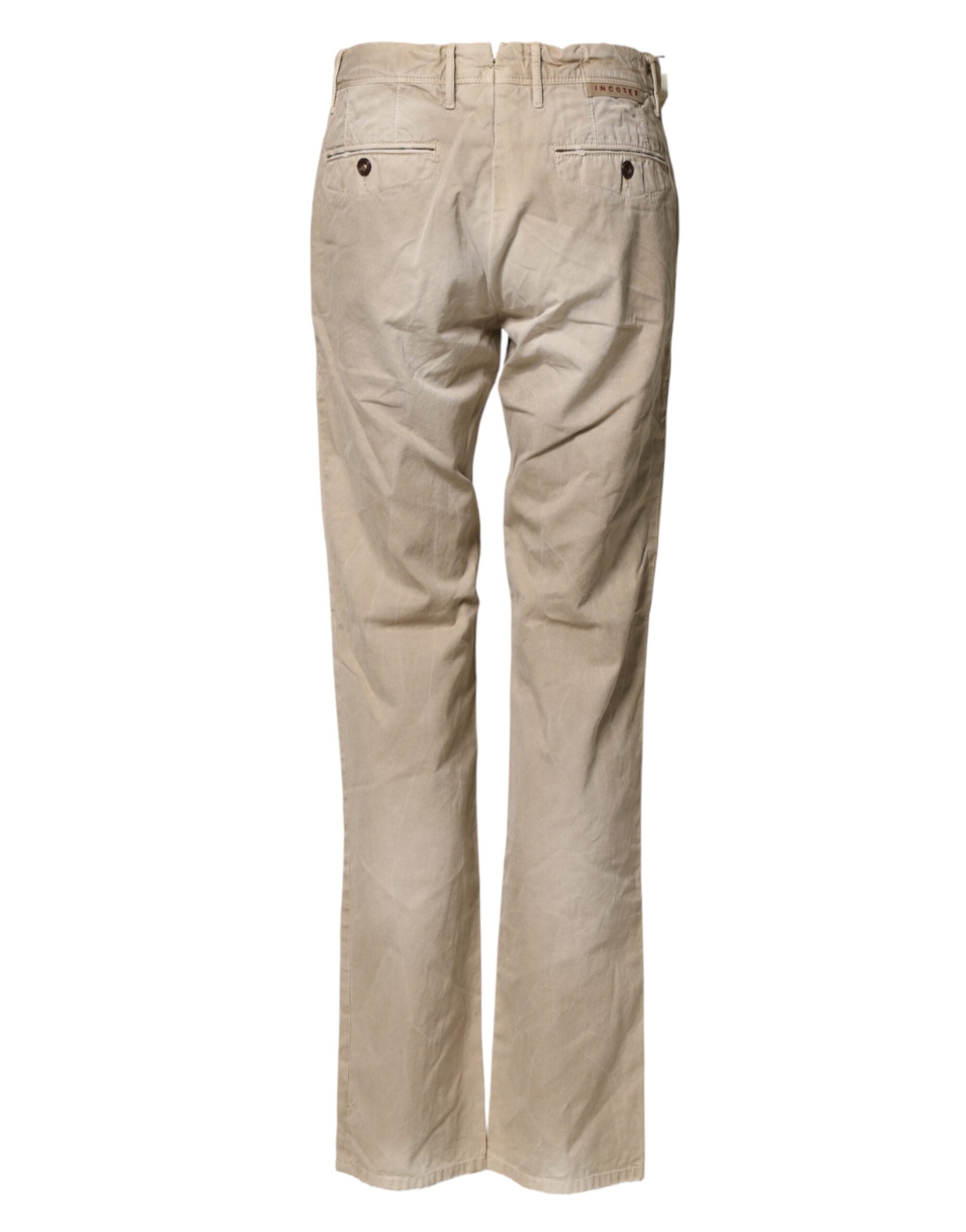 Beige Mid Waist Straight Women Casual Chino Trouser Pants - ventzia