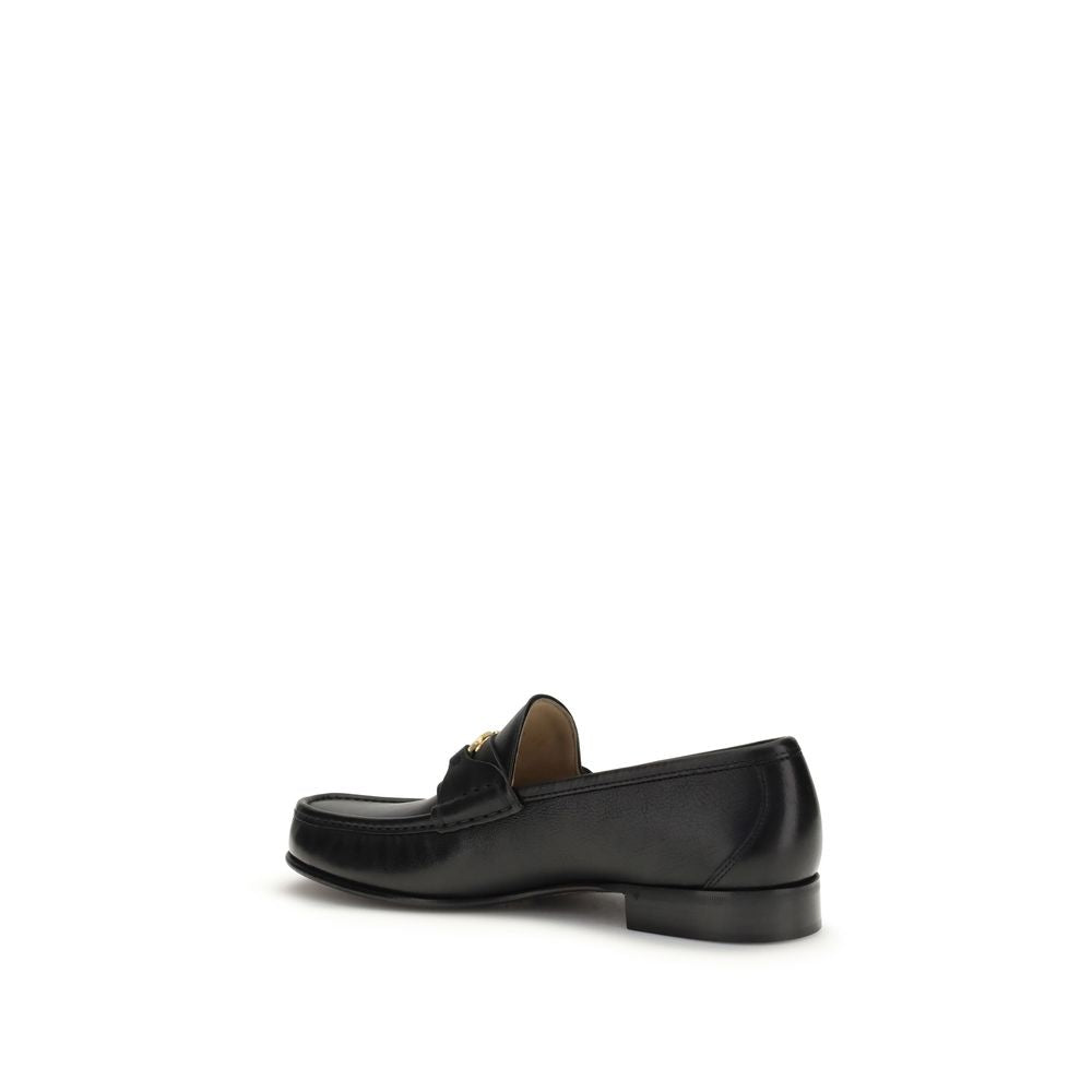 Black Calf Leather Bos Taurus Slip-On Loafers - ventzia