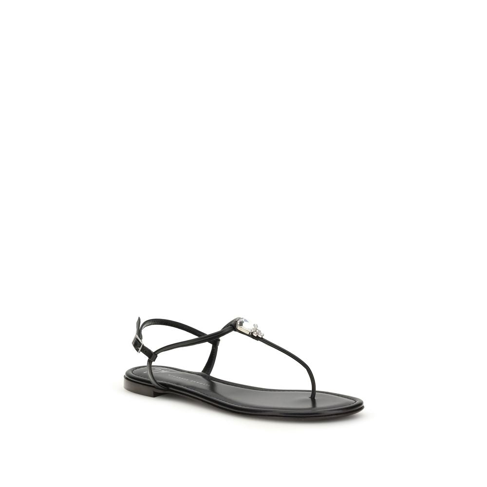 Black Calf Leather Bos Taurus Flat Sandals - ventzia