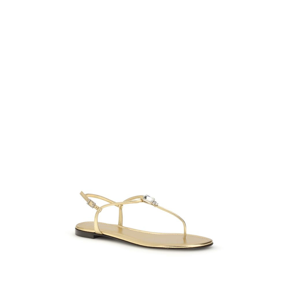 Gold Calf Leather Bos Taurus Flat Sandals - ventzia