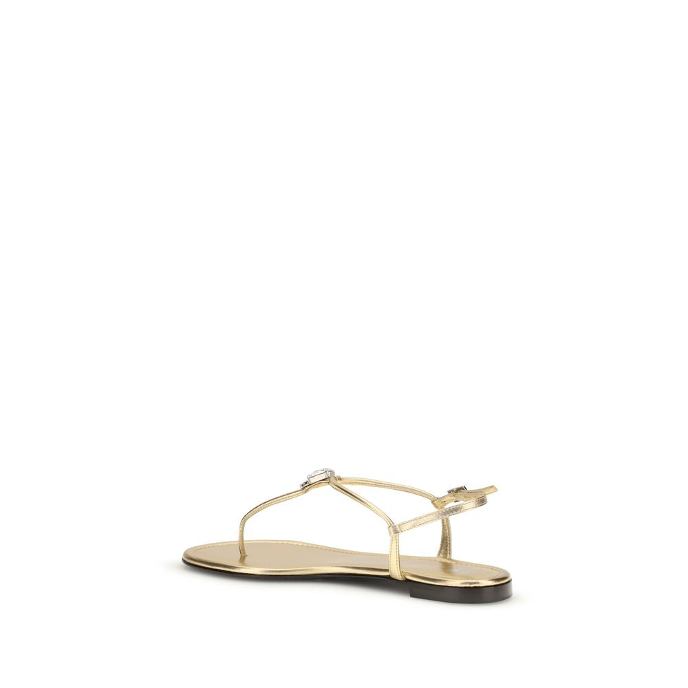 Gold Calf Leather Bos Taurus Flat Sandals - ventzia