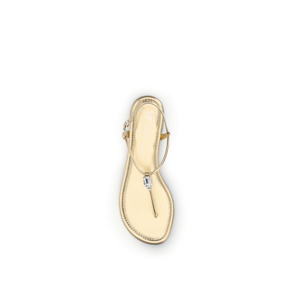 Gold Calf Leather Bos Taurus Flat Sandals - ventzia