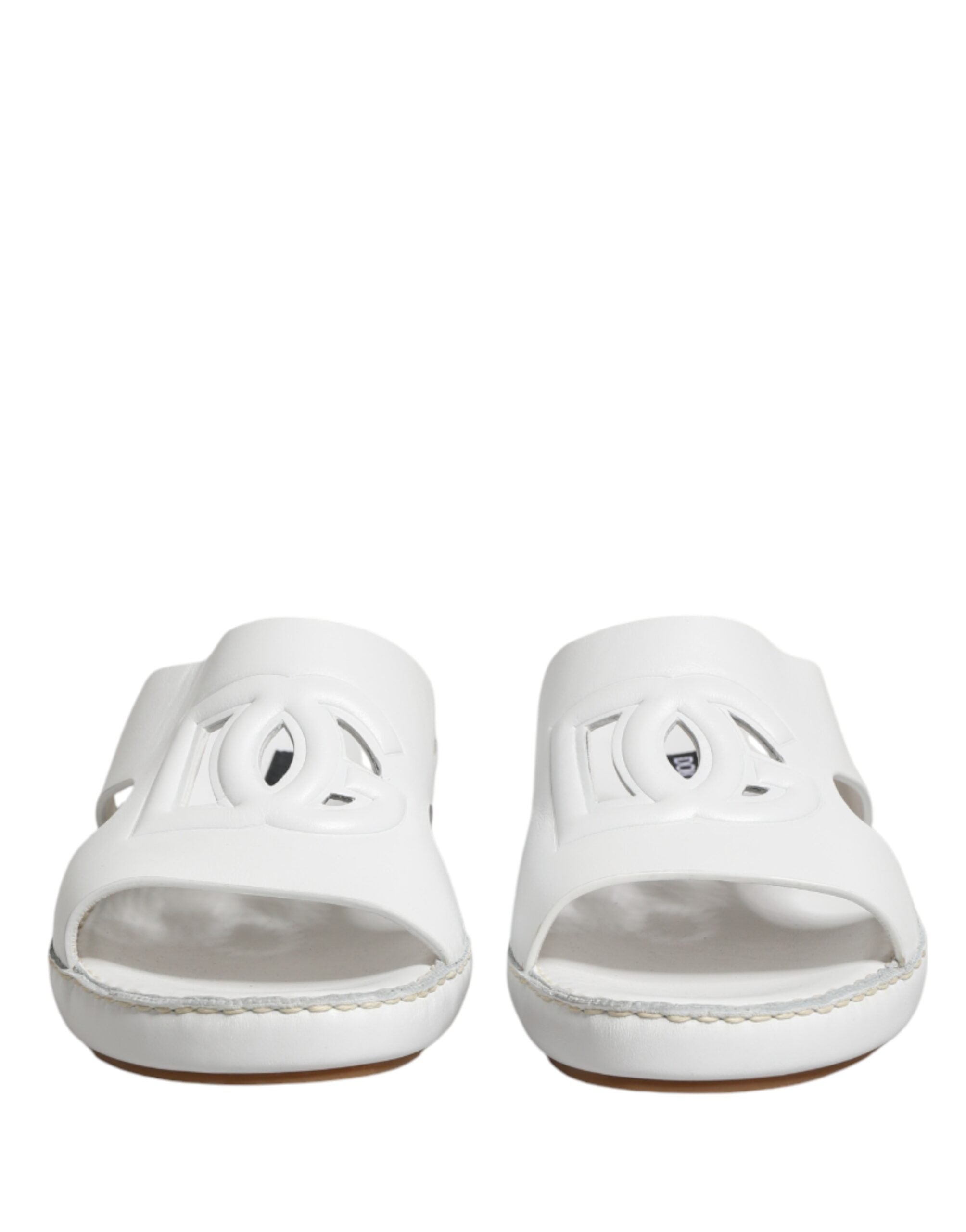 White DG Cutout Slides Slippers Flats Shoes - ventzia