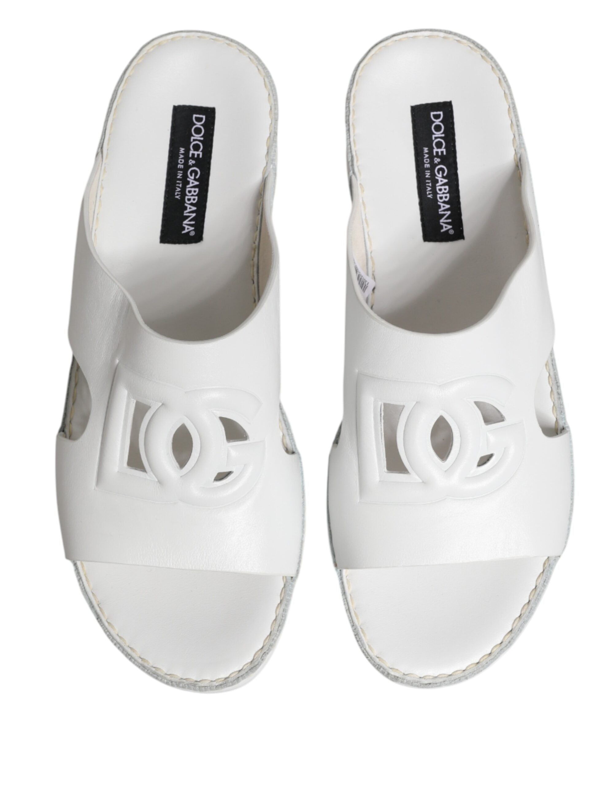 White DG Cutout Slides Slippers Flats Shoes - ventzia