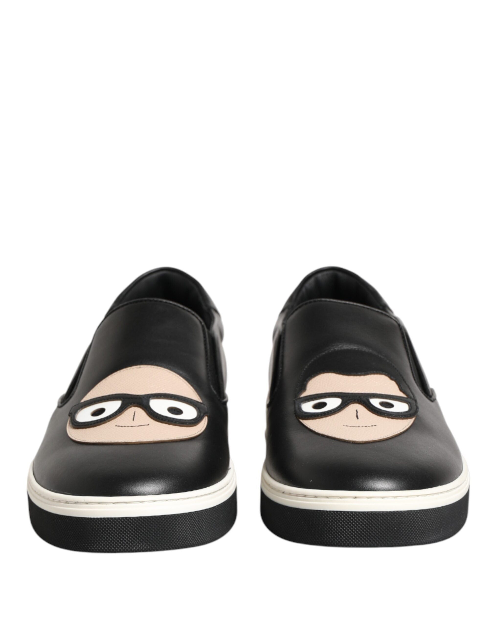Black Leather Signature Figures Sneakers Shoes - ventzia