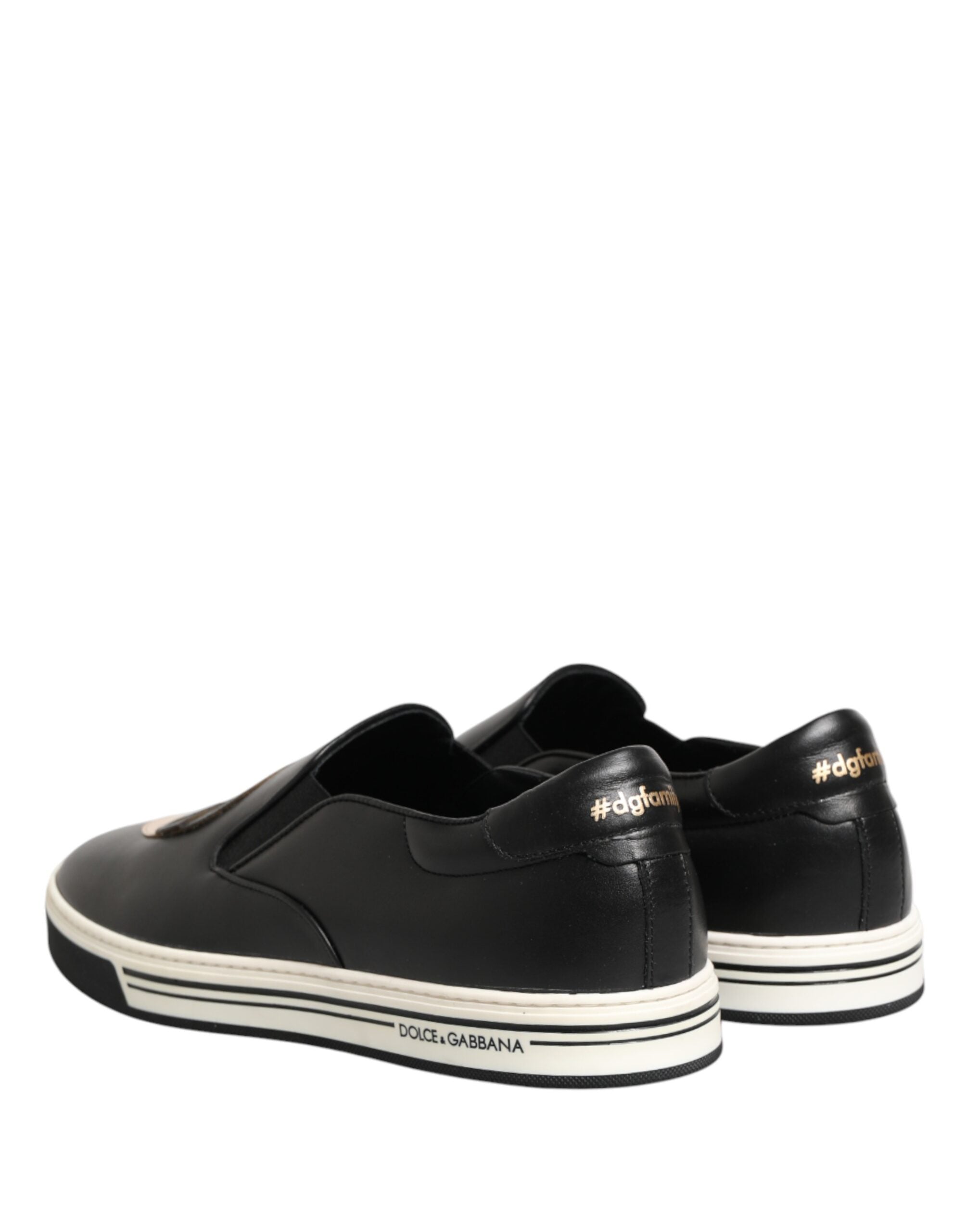 Black Leather Signature Figures Sneakers Shoes - ventzia