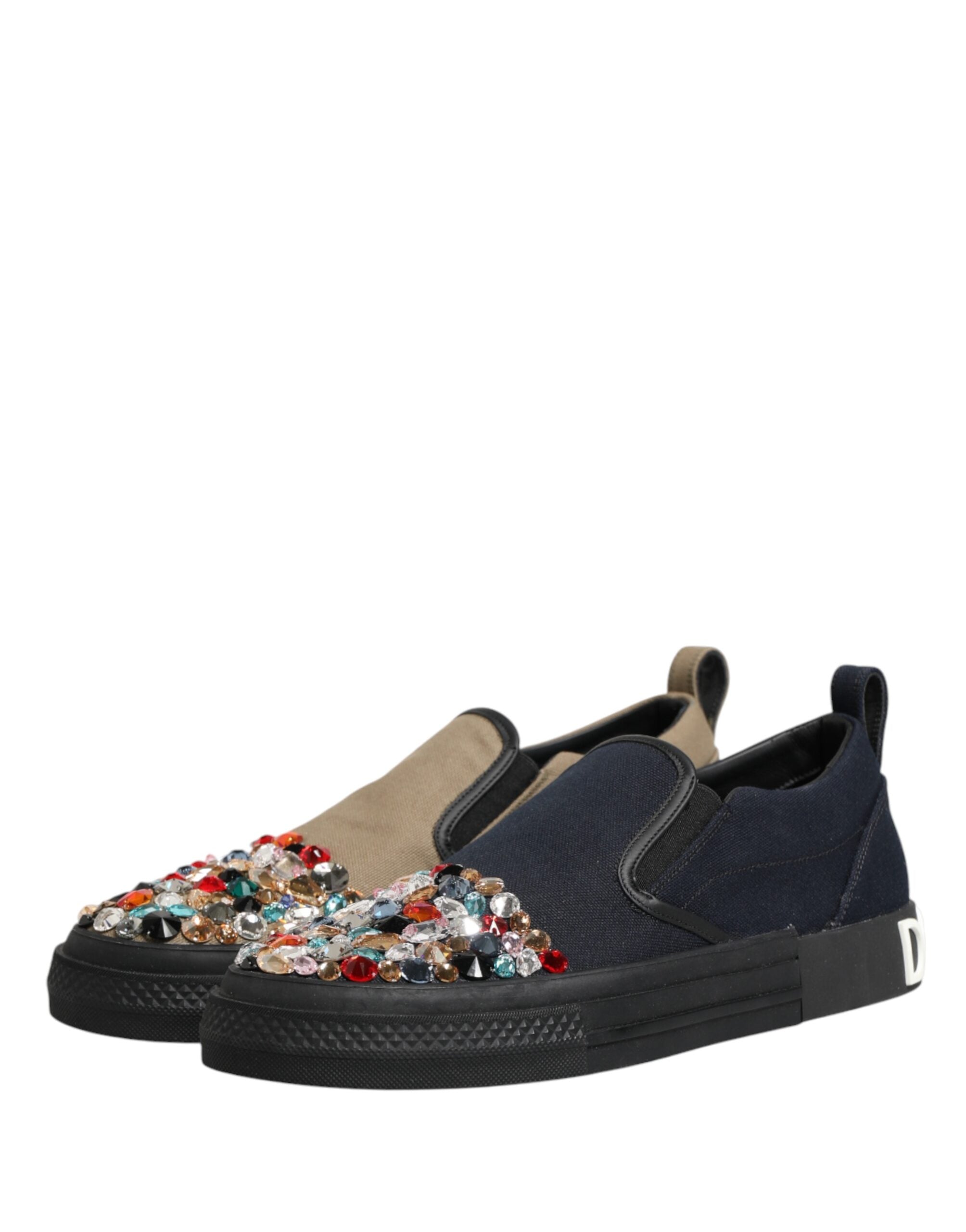Blue Canvas Embellished Slip On Men Sneakers Shoes - ventzia