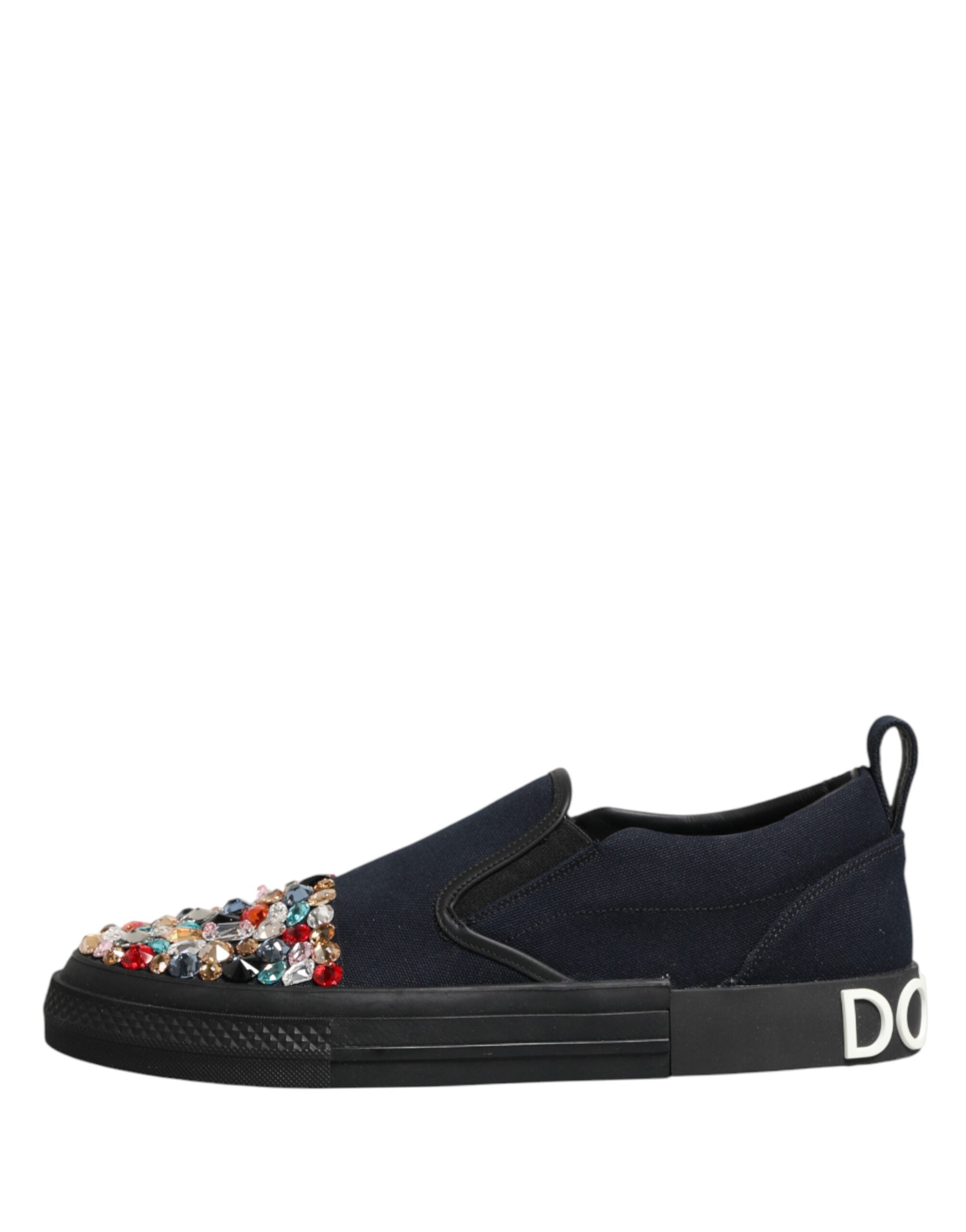 Blue Canvas Embellished Slip On Men Sneakers Shoes - ventzia