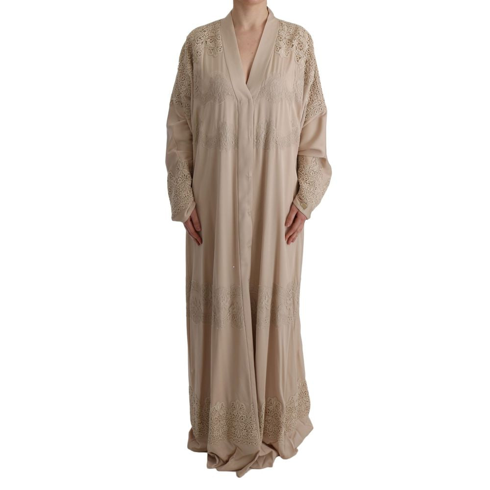 Beige Silk Full-Length Jacket - ventzia
