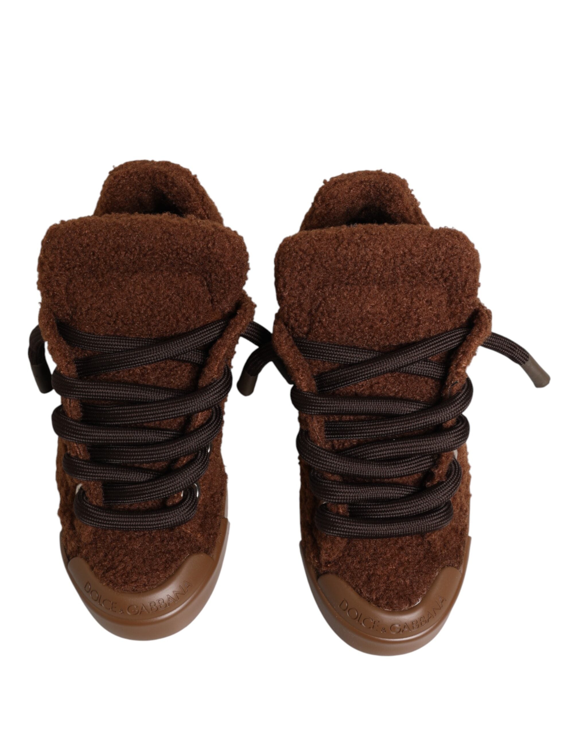 Brown Faux Shearling Low Top Sneakers Shoes - ventzia