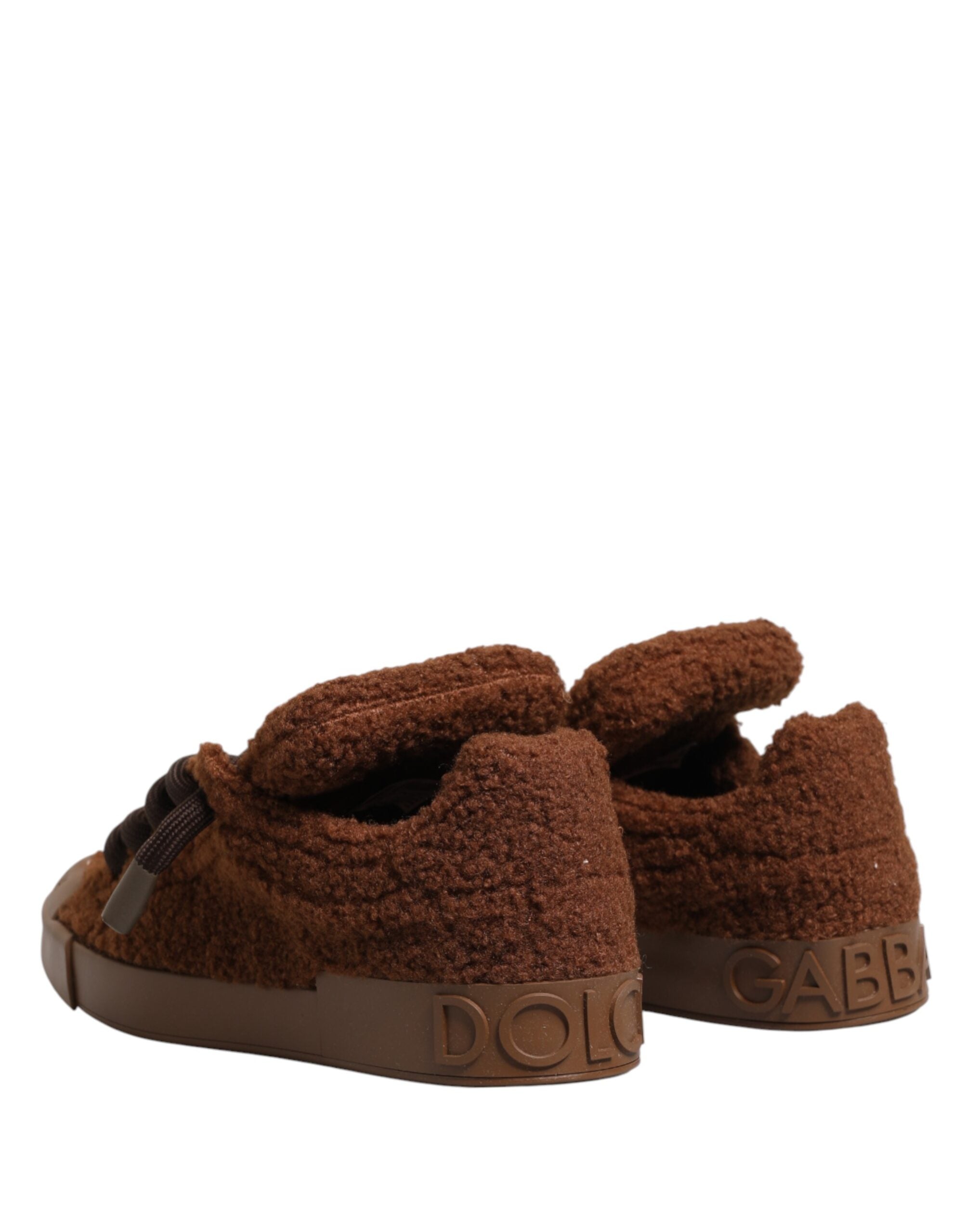 Brown Faux Shearling Low Top Sneakers Shoes - ventzia