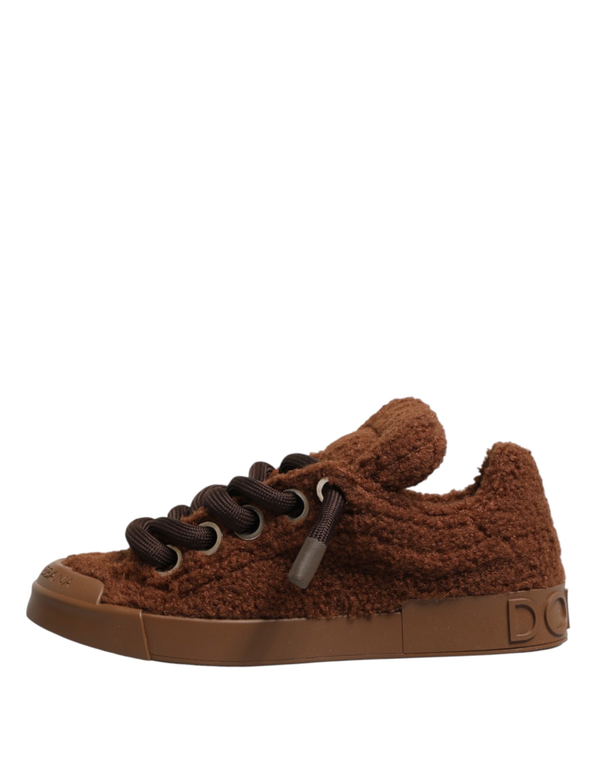 Brown Faux Shearling Low Top Sneakers Shoes - ventzia
