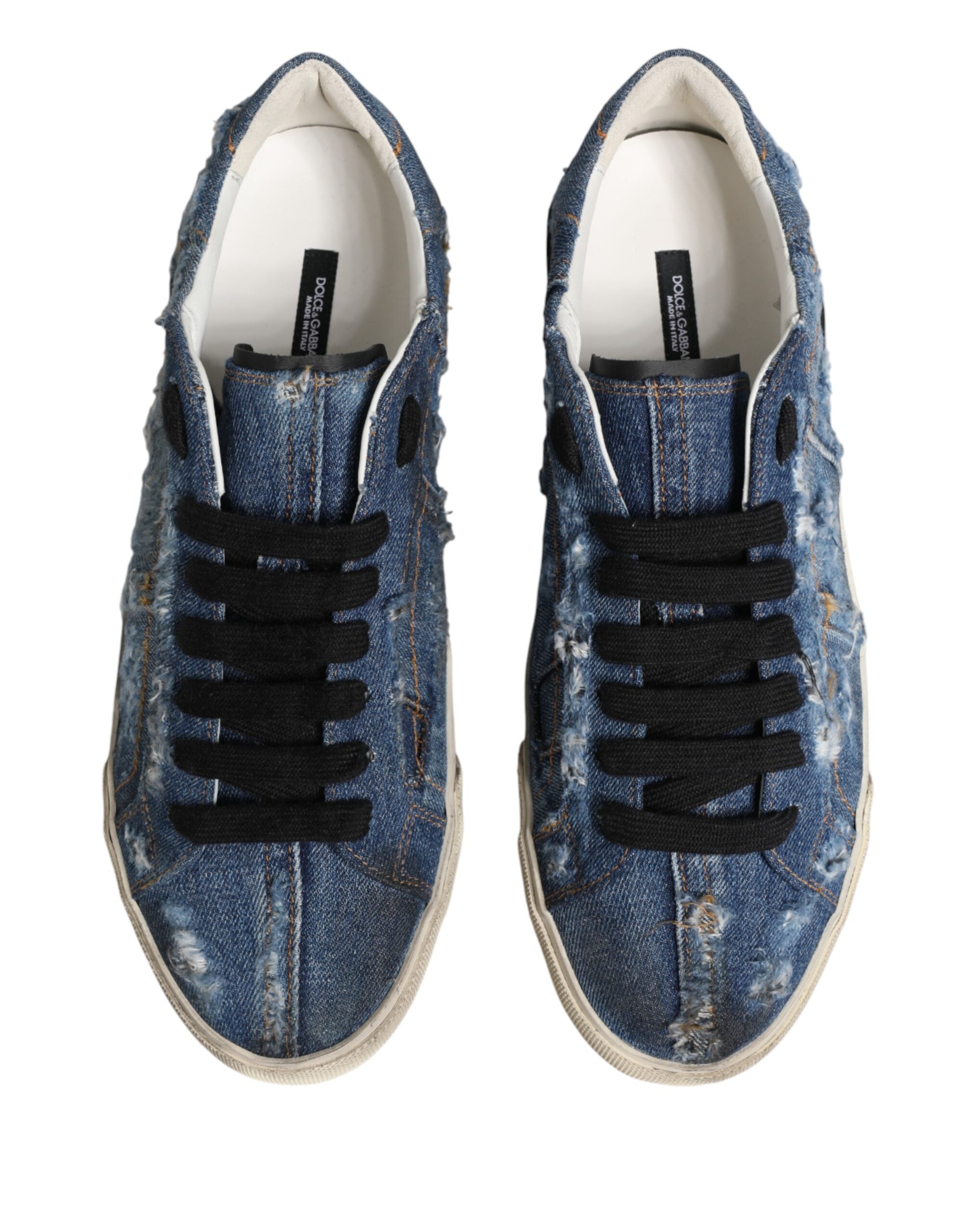 Blue Distressed Denim Low Top Sneakers Shoes - ventzia