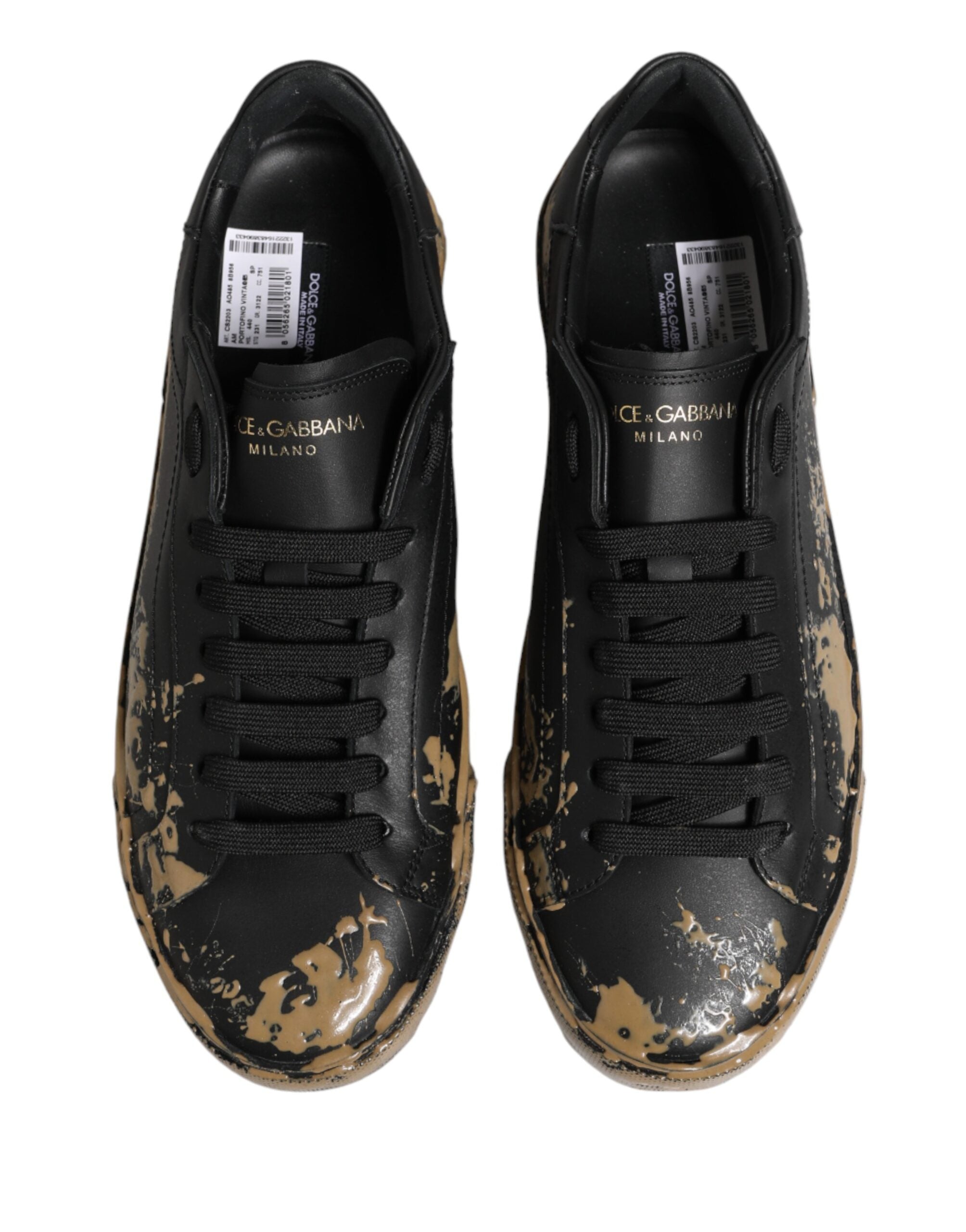 Black Portofino Mud Effect Low Top Sneakers Shoes - ventzia