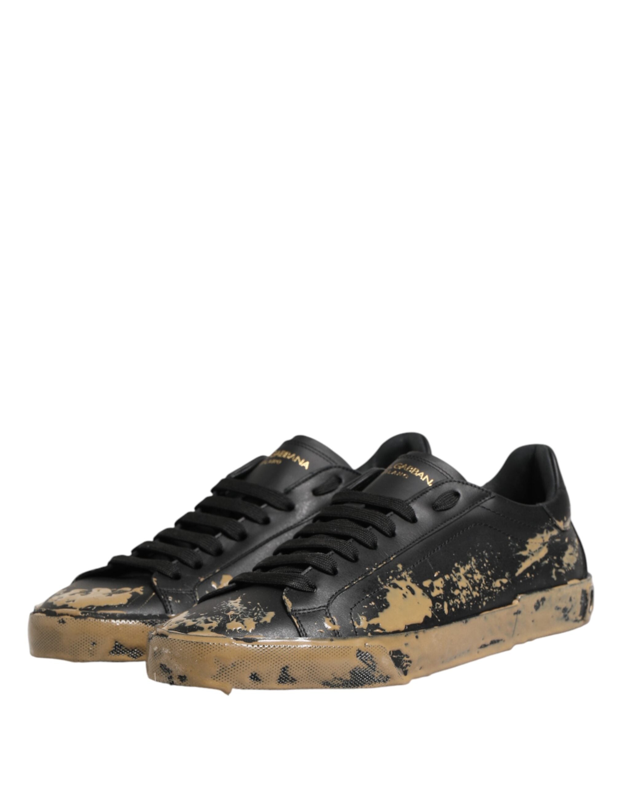 Black Portofino Mud Effect Low Top Sneakers Shoes - ventzia