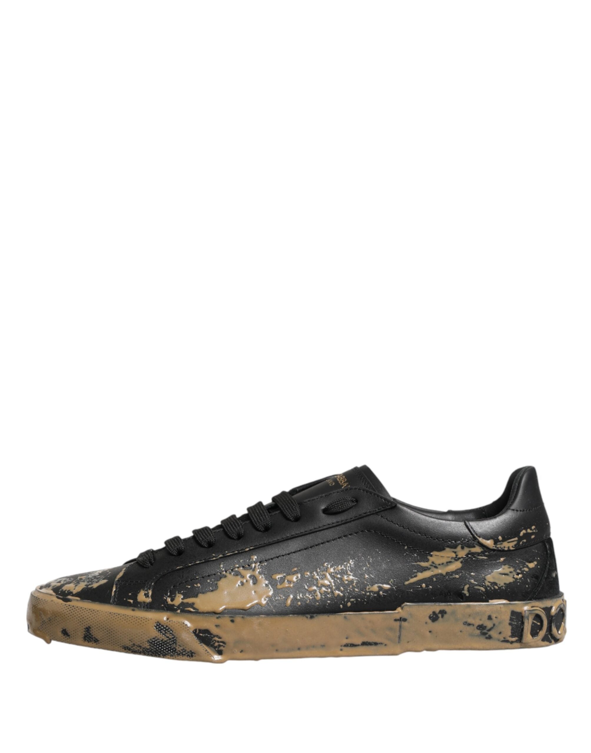 Black Portofino Mud Effect Low Top Sneakers Shoes - ventzia