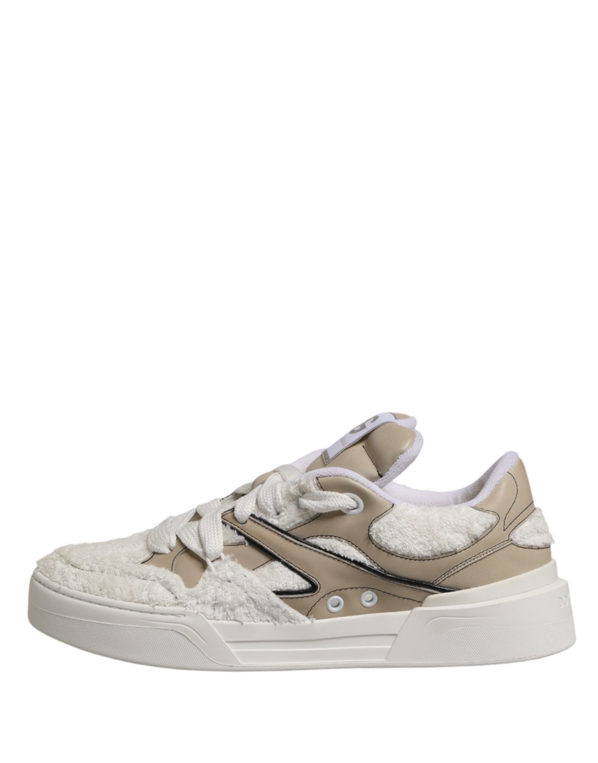 White Beige Faux Shearling Low Top Sneakers Shoes - ventzia