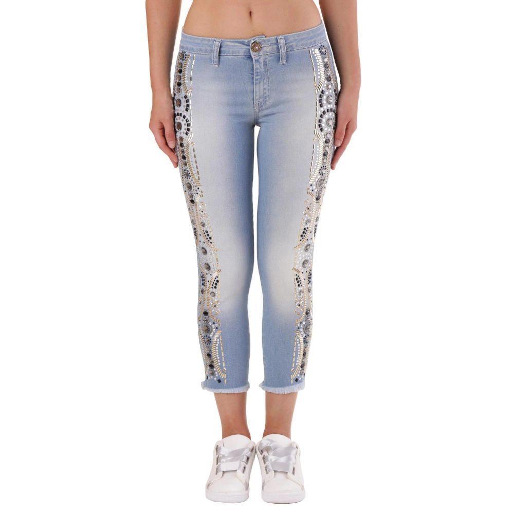 Blue Cotton Cropped Jeans - ventzia