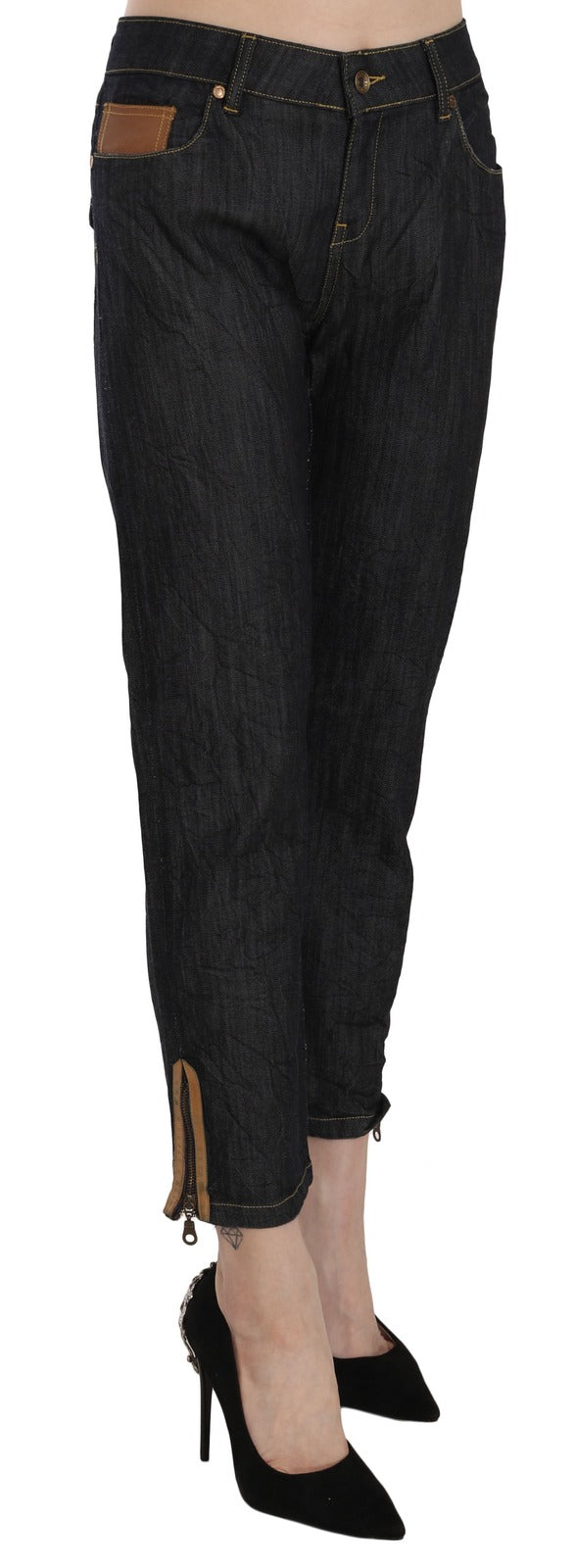 Cotton Blue High Waist Straight Cropped Trouser Jeans - ventzia