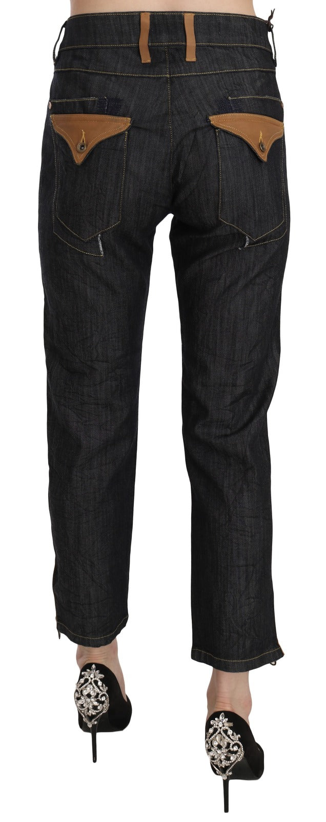 Cotton Blue High Waist Straight Cropped Trouser Jeans - ventzia
