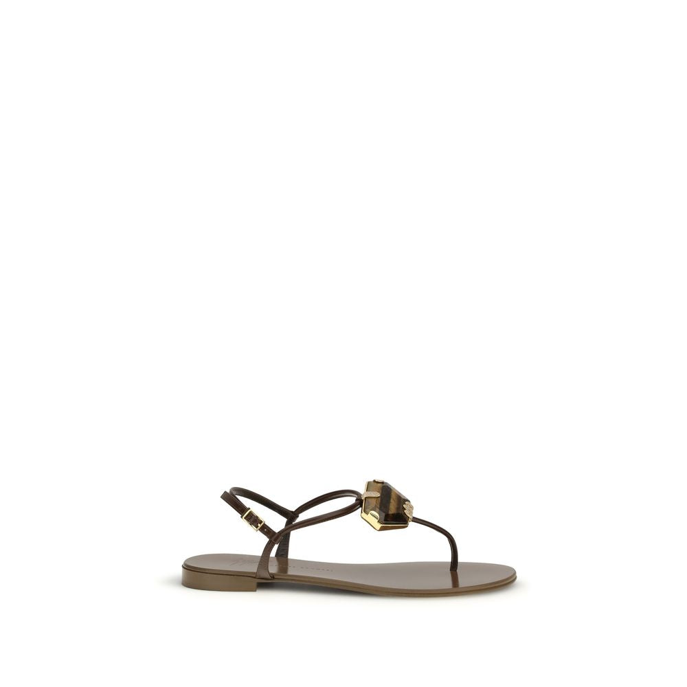 Brown Stainless Steel Flat Sandals - ventzia