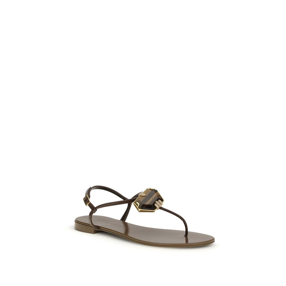 Brown Stainless Steel Flat Sandals - ventzia