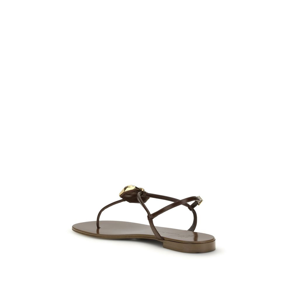 Brown Stainless Steel Flat Sandals - ventzia