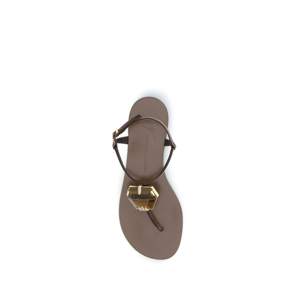 Brown Stainless Steel Flat Sandals - ventzia