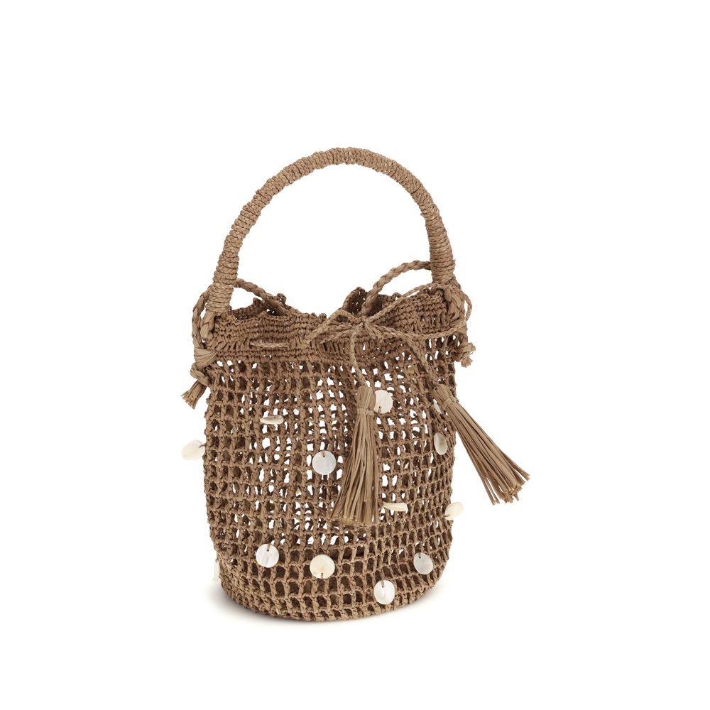 Brown Raffia Backet Bag - ventzia