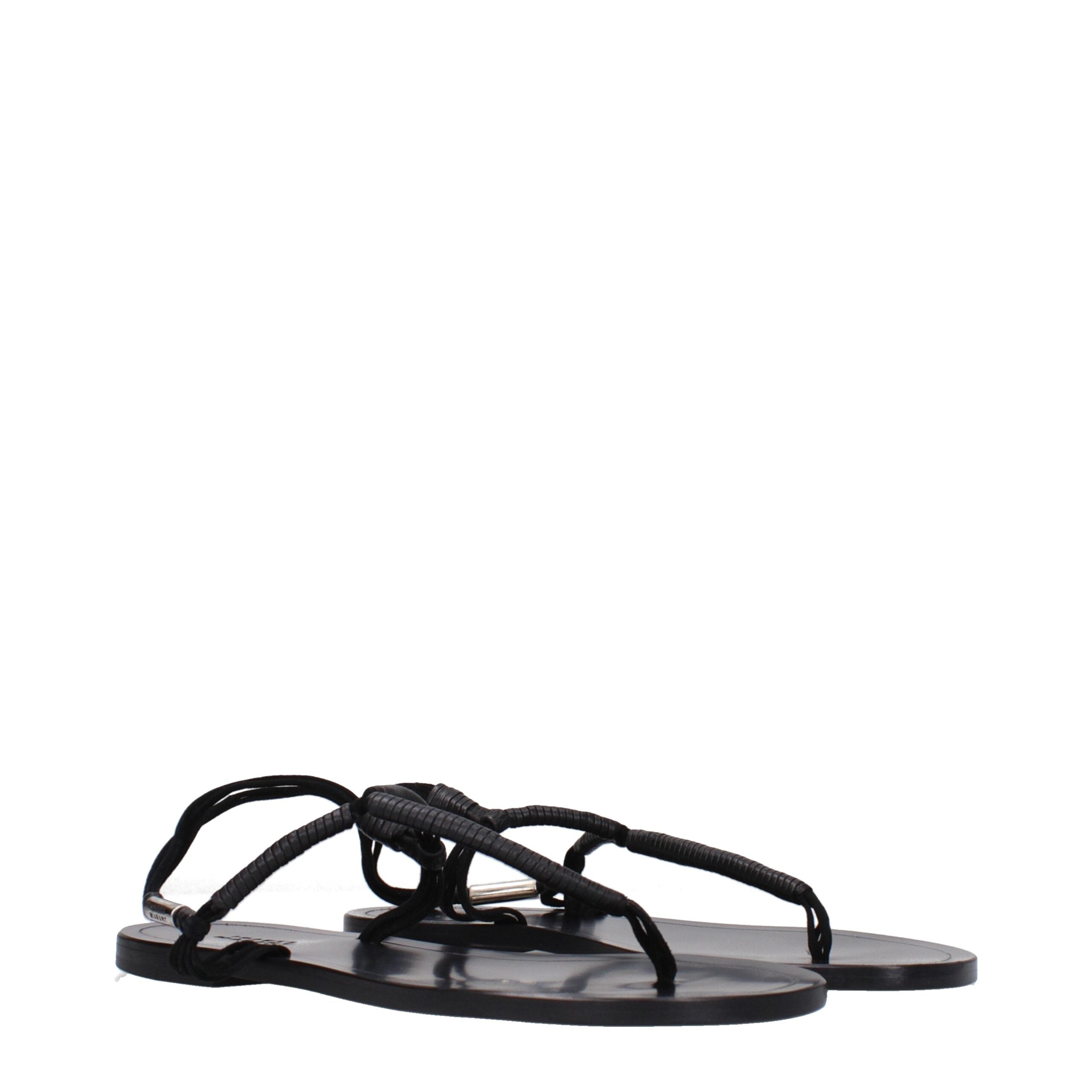 Black Leather Flip-Flop Sandals - ventzia