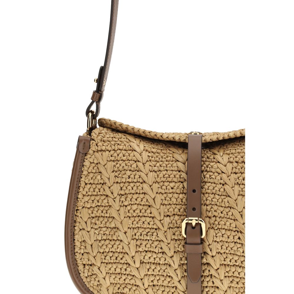 Beige Raffia Shoulder Bag - ventzia