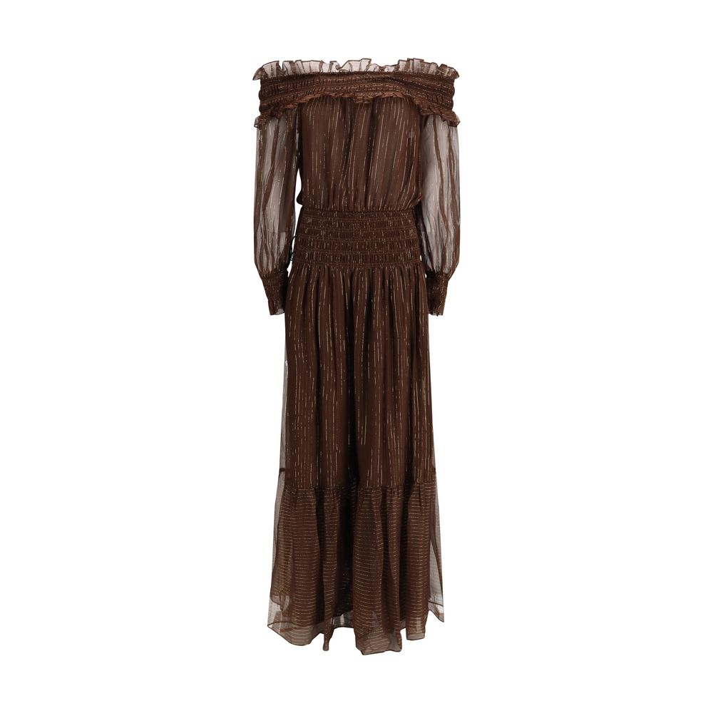 Brown Silk Long Dress - ventzia
