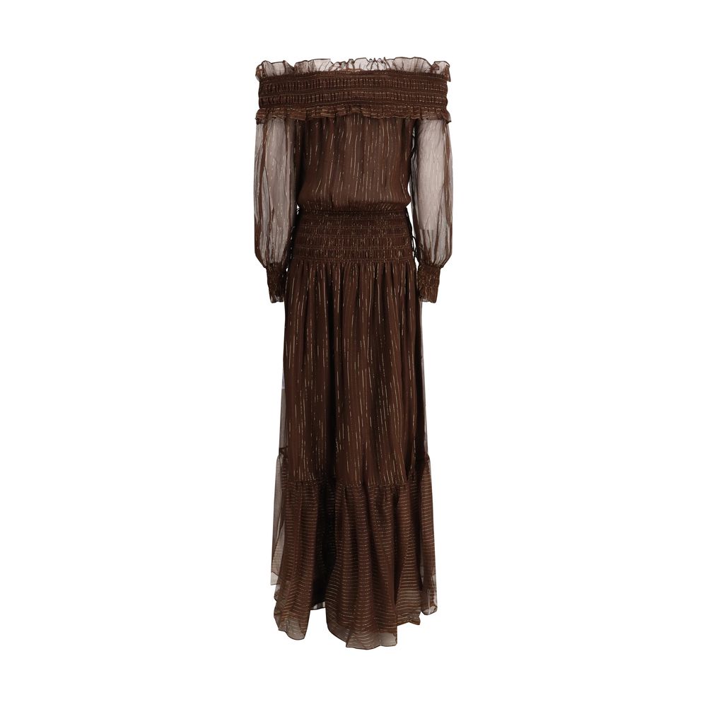 Brown Silk Long Dress - ventzia