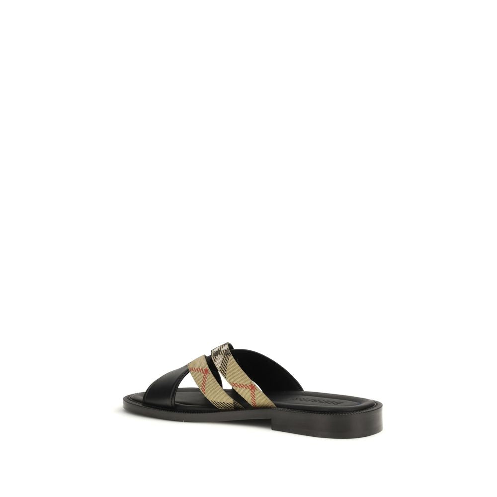Black Calf Leather Bos Taurus Flat Sandals - ventzia