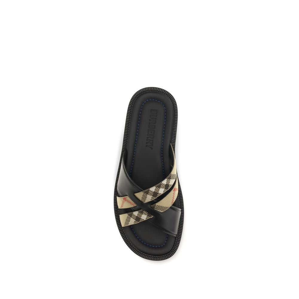 Black Calf Leather Bos Taurus Flat Sandals - ventzia