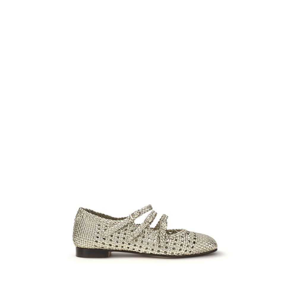 Silver Calf Leather Bos Taurus Ballet Flats - ventzia