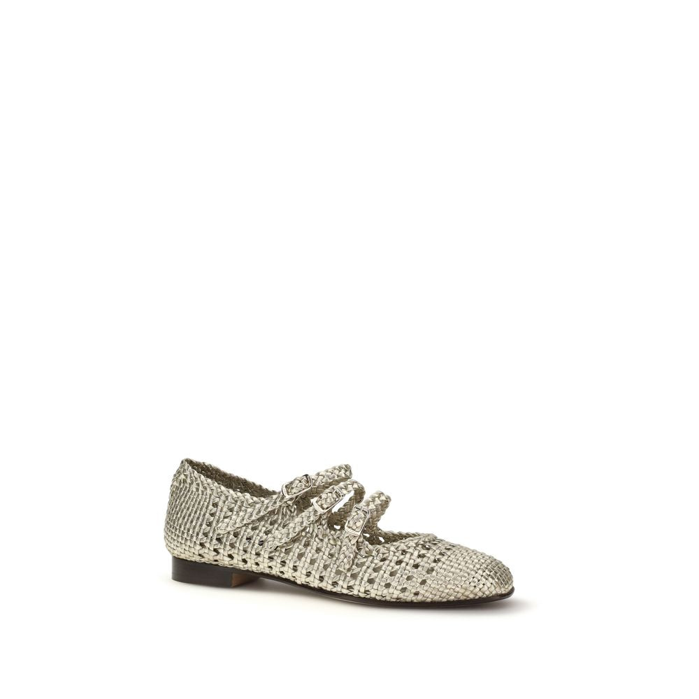 Silver Calf Leather Bos Taurus Ballet Flats - ventzia