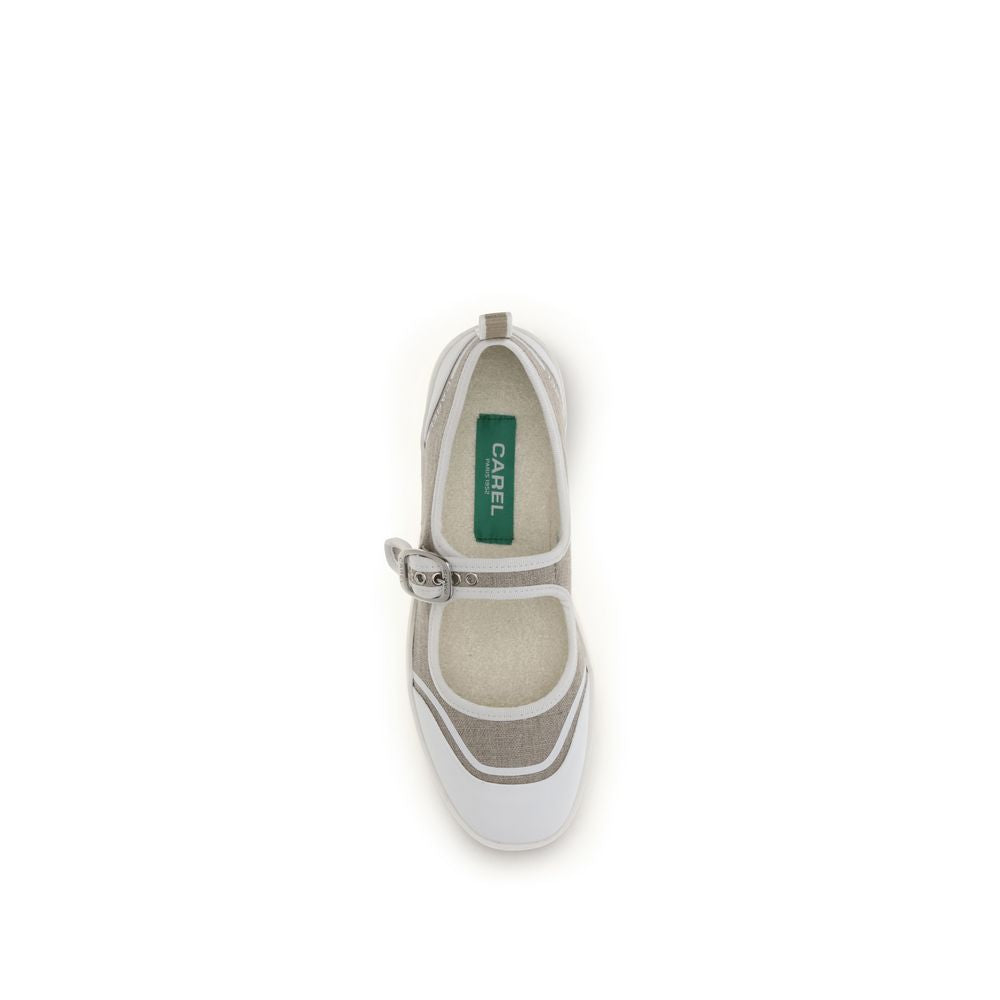 Beige Cotton Ballet Flats - ventzia