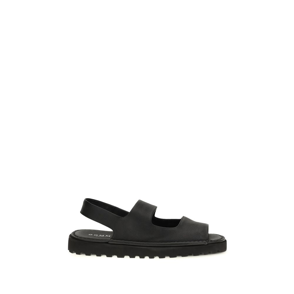 Black Calf Leather Bos Taurus Flat Sandals - ventzia