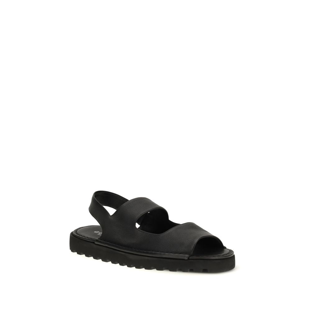 Black Calf Leather Bos Taurus Flat Sandals - ventzia