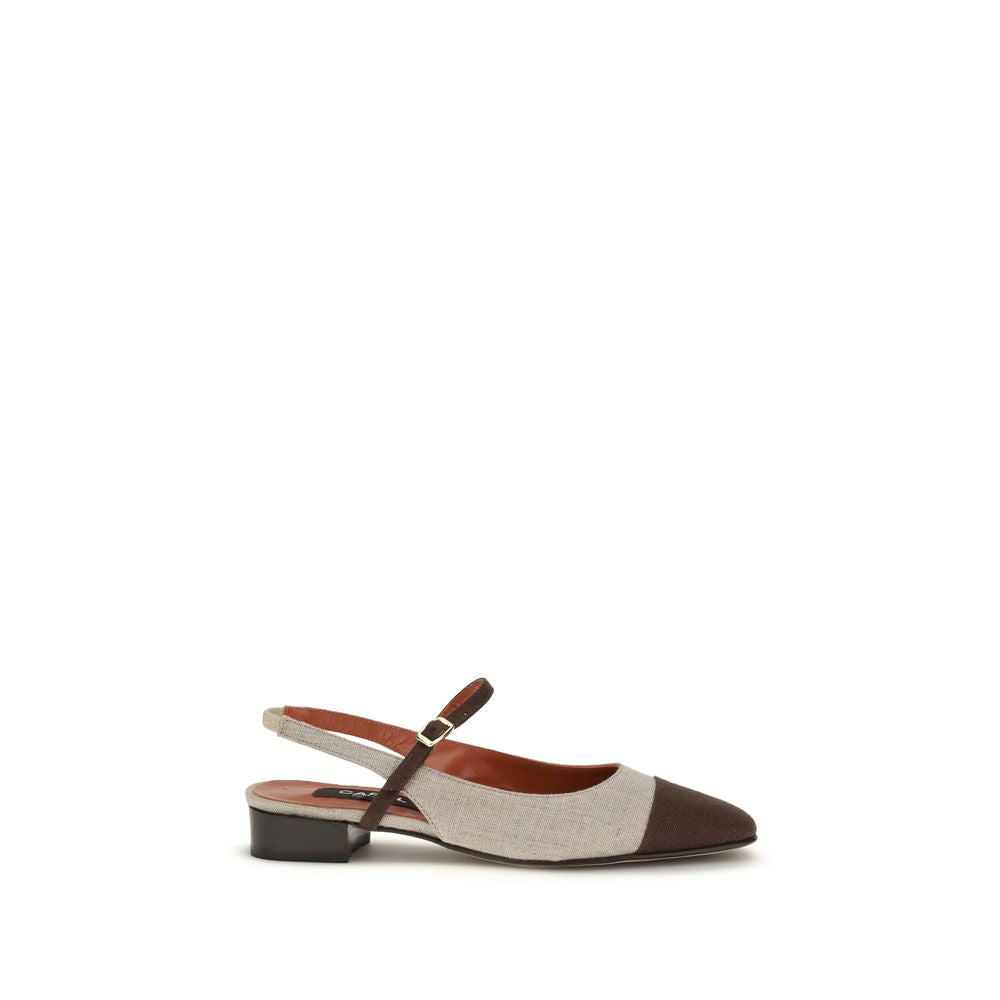 Beige Cotton Ballet Flats - ventzia