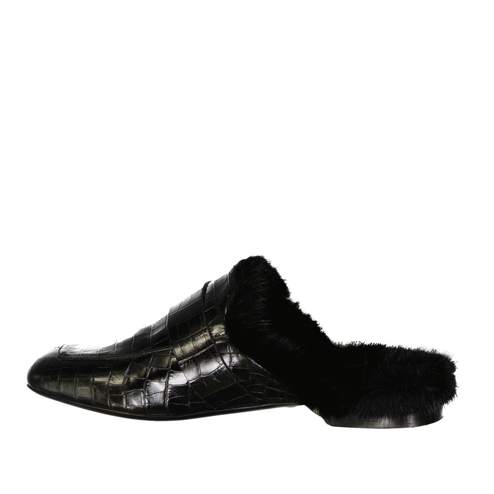 Black Calfskin Mules - ventzia