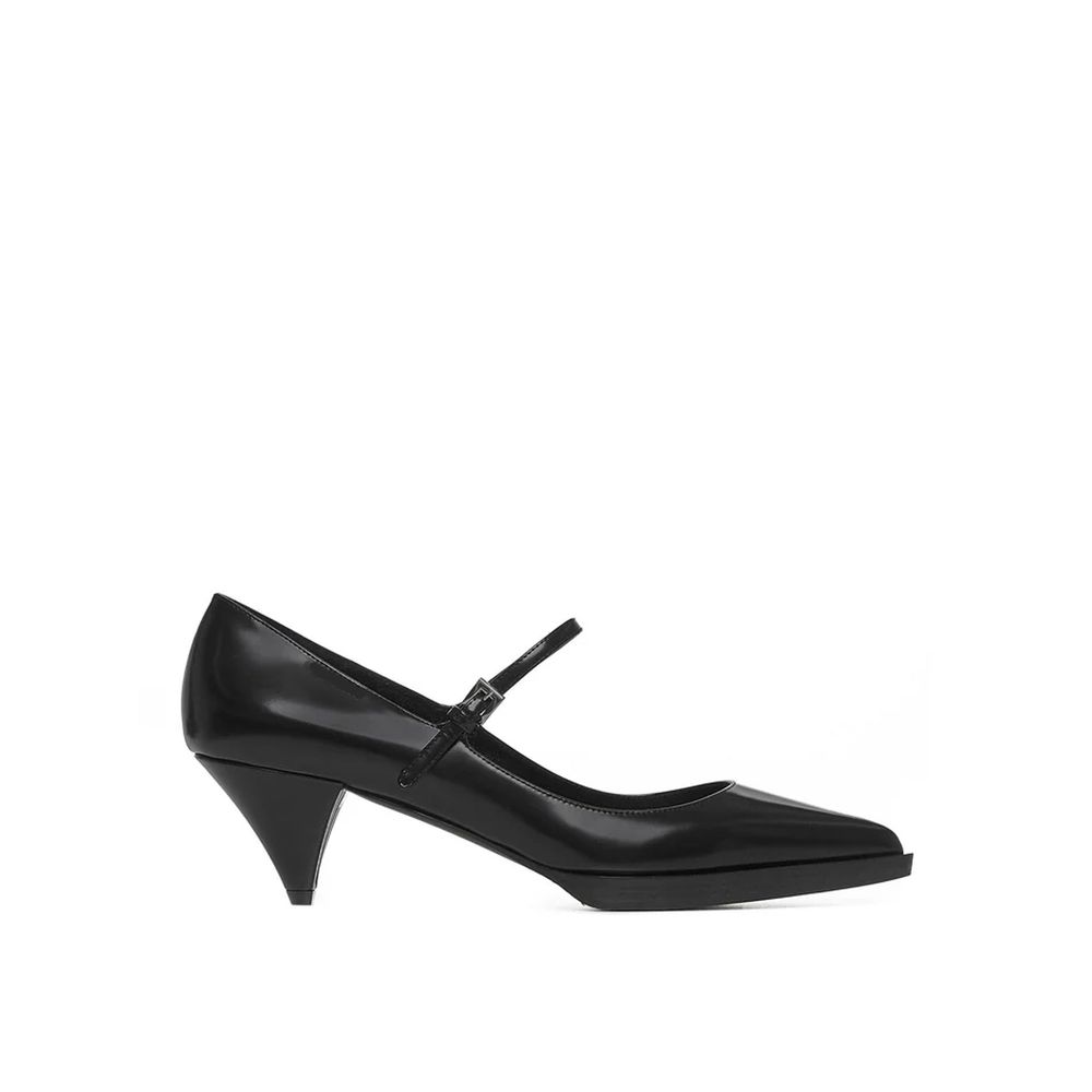 Black Calfskin Mid Heel Pumps - ventzia