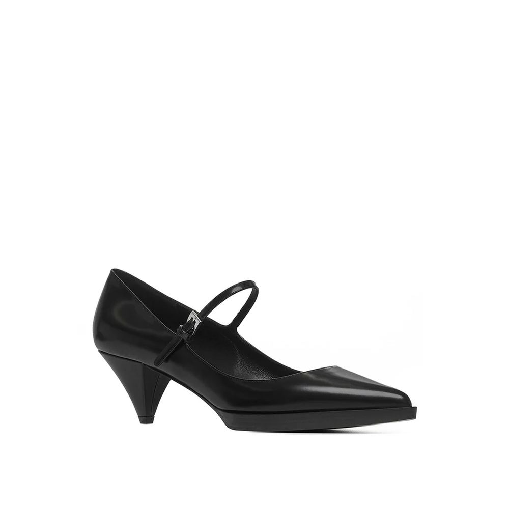 Black Calfskin Mid Heel Pumps - ventzia