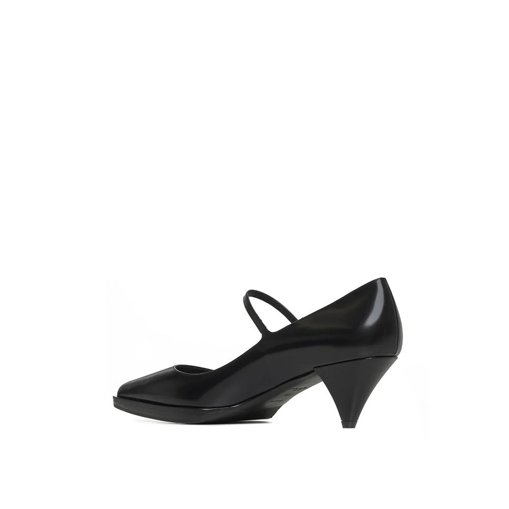 Black Calfskin Mid Heel Pumps - ventzia