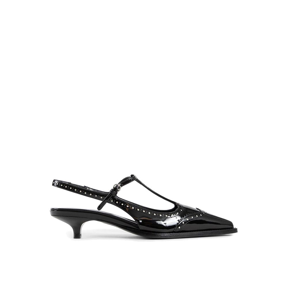 Black Calfskin Mid Heel Pumps - ventzia